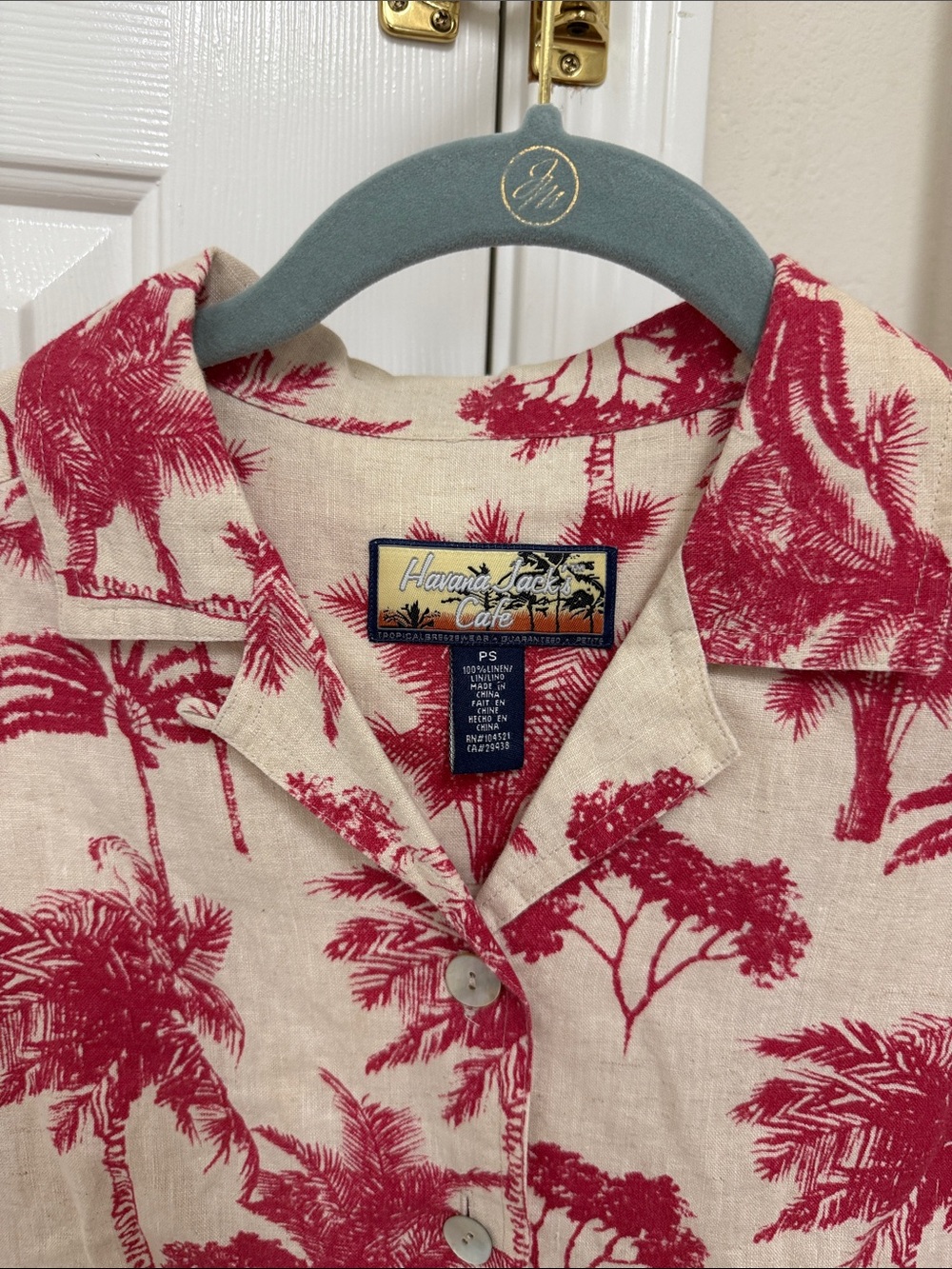 Women's Red Palm-Print Button-Up Blouse - Picture 2 of 4